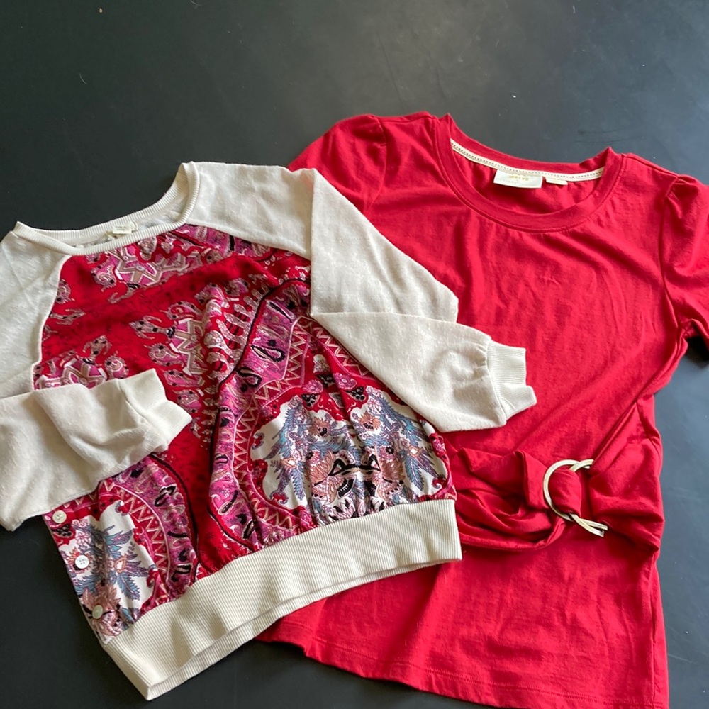 Anthro bundle! Red T and white/red long sleeve top
